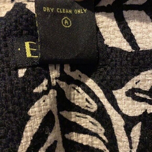 ELCC Blazer Womens M Black Cream Batik Leaf Floral Print 3 Button Jacket Vintage - Picture 8 of 8